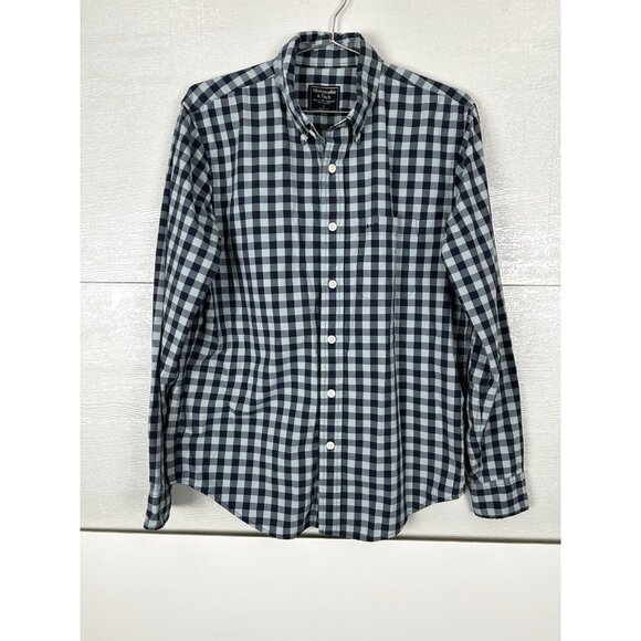 Abercrombie & Fitch Men's Adult Sz Large Blue Plaid Long Sleeve Button Shirt - Picture 1 of 15